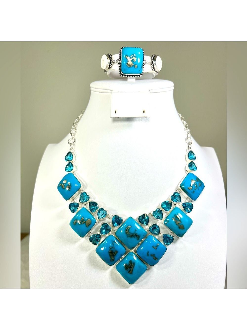 Persian Turquoise 925 Large Gemstone Necklace & Bracelet ONLY (synthetic stones)